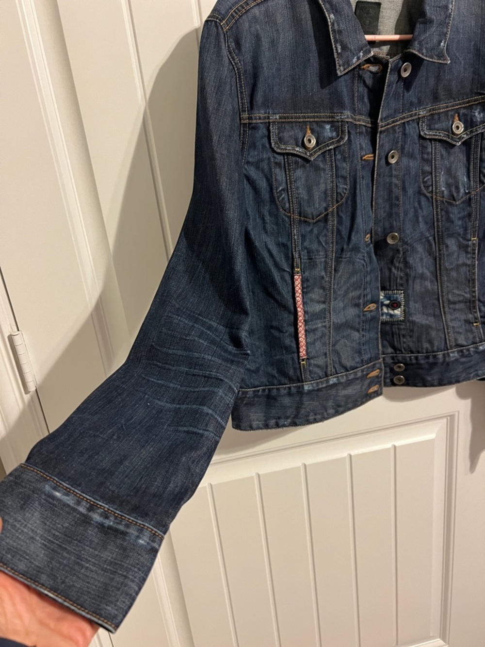 EUC! Lucky Brand Indigo Blue Denim Jacket with Quilt Patch Details Size XL - Picture 2 of 11